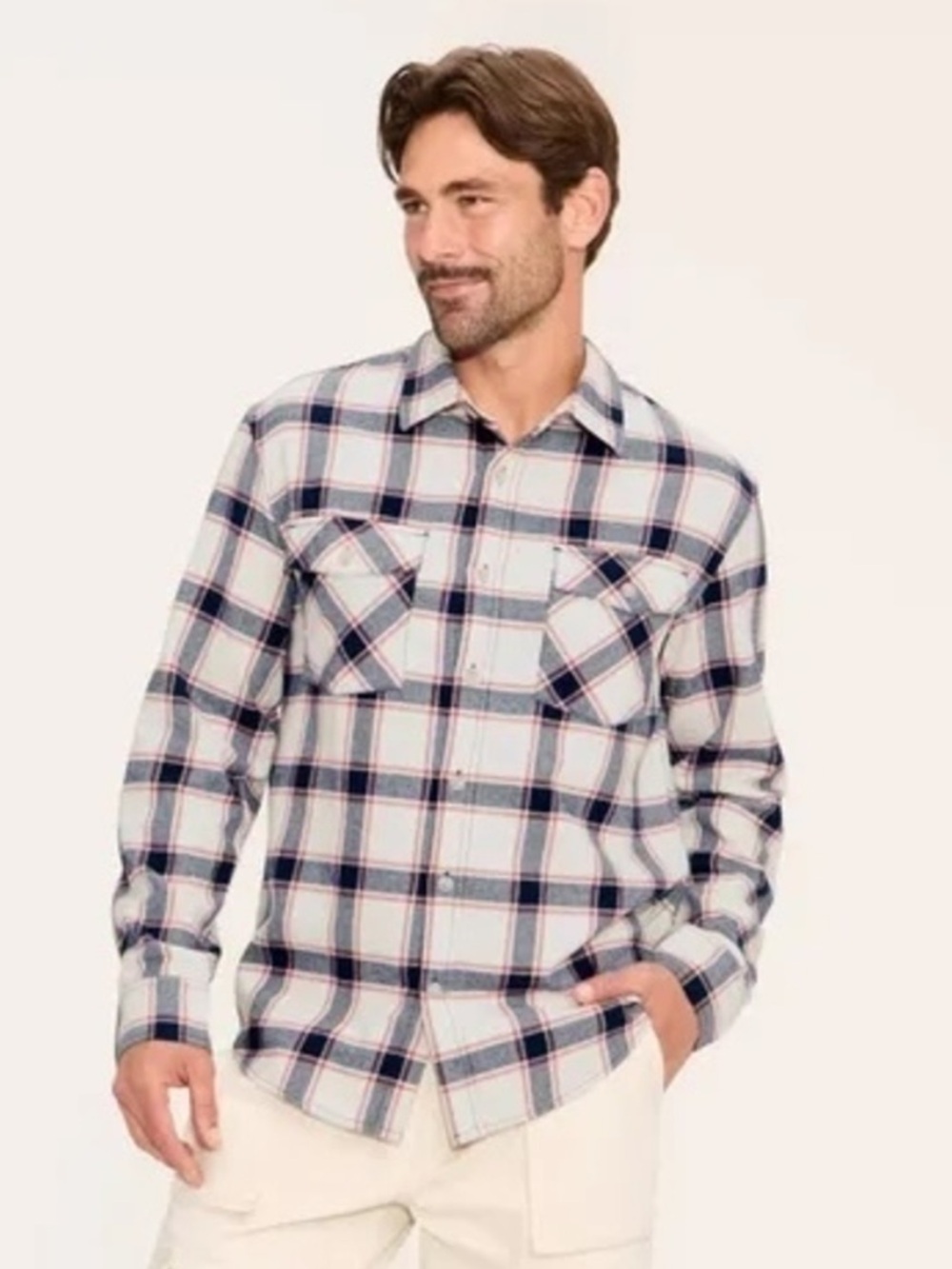 Woolrich x Target Cream Navy Plaid Flannel Shirt Men's Large NWOT